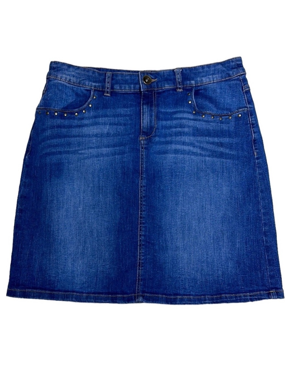 Yessica Blue Denim Straight Above the Knee Skirt with Studs size L